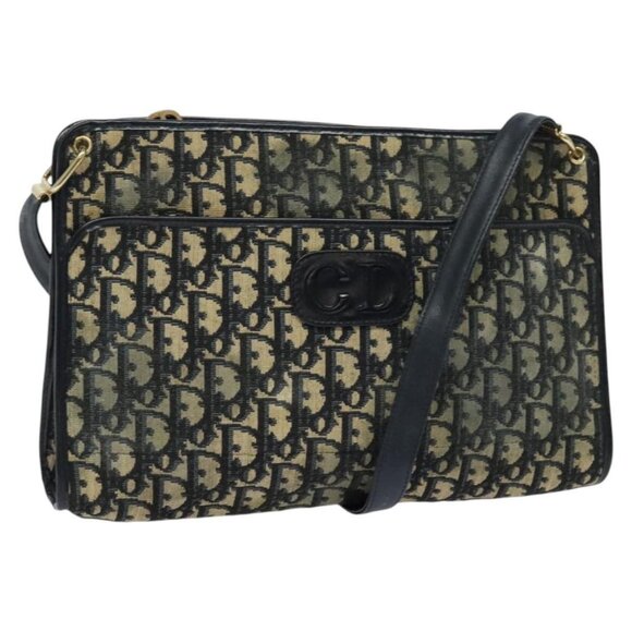 Christian Dior Trotter Canvas Shoulder Bag Navy Gold Auth 120706 - Picture 1 of 16